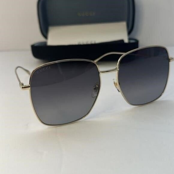 💯 - New Authentic GUCCI GG1031S-001 59 Sunglass Woman Metal Gold-Gold-Grey - Picture 1 of 14